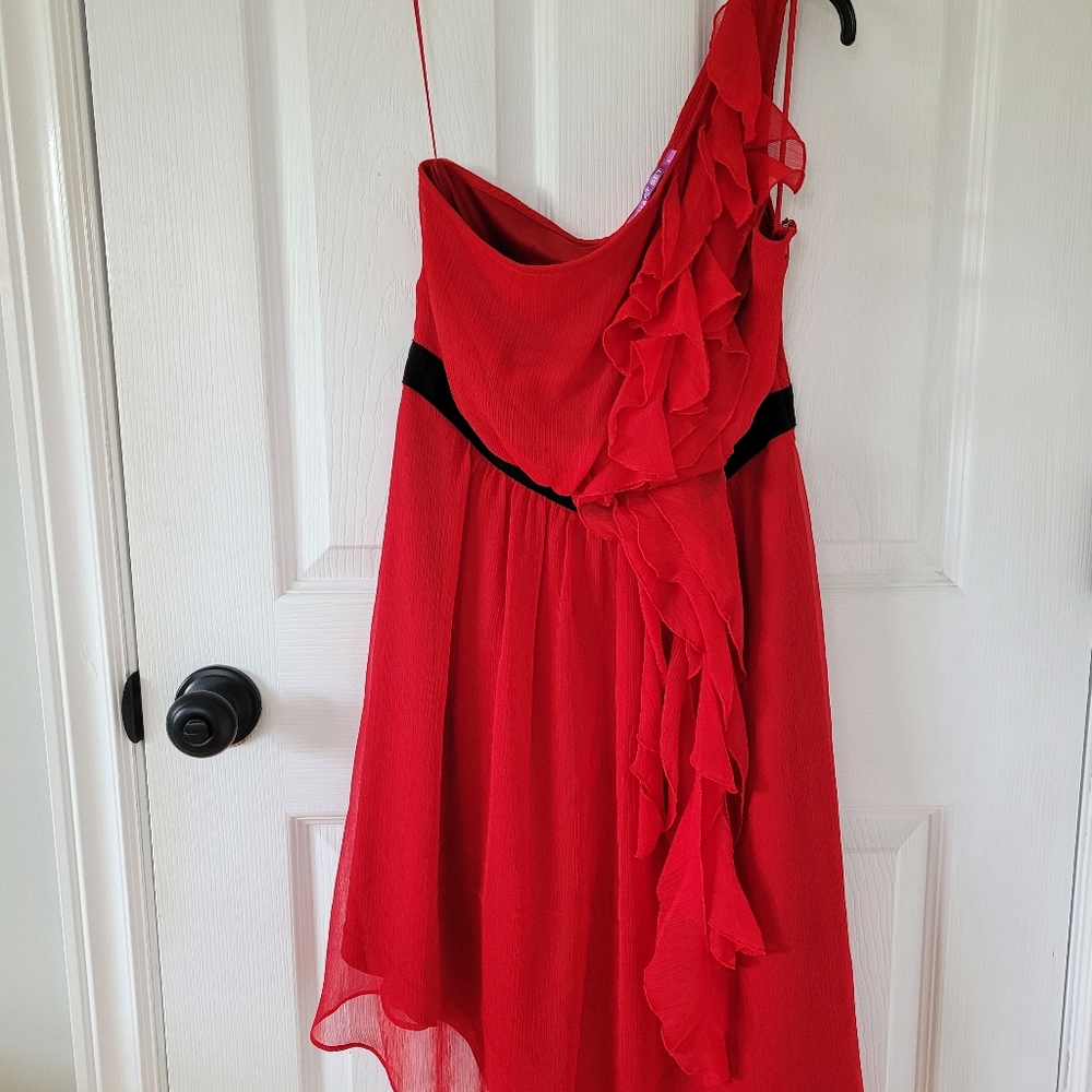 Red Chiffon One Shoulder Dress